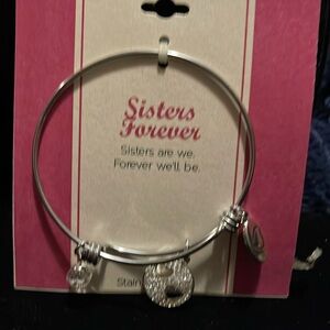 Footnotes sister Stainless Steel Heart Bangle Bracelet